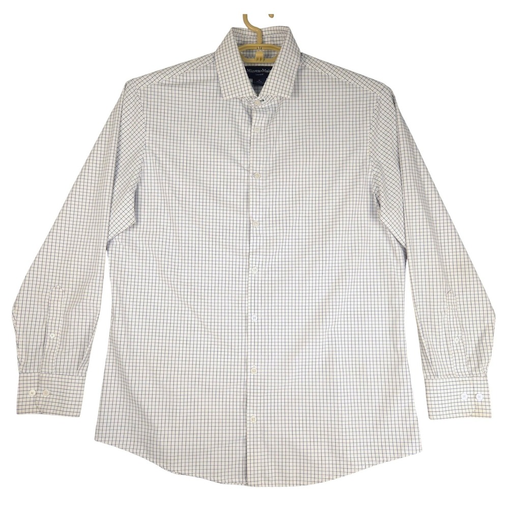 Mizzen+Main Leeward Dress Shirt Mens Medium Classic Fit Blue White Check Stretch